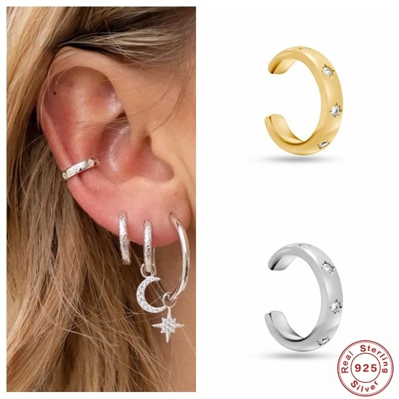 

2021 Sterling Silver Clip Earrings For Women Ear Cuff C-shaped Non-hole Diamond Pattern Earring Jewelry Pendientes