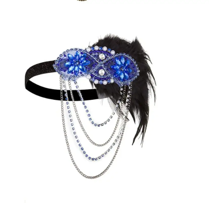 Ободок для костюма 1920-х годов, аксессуар Charleston, королевский синий ободок, ободок с бисером в стиле Великий Гэтсби