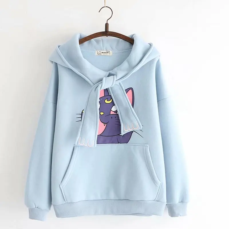 

Spring Autumn New Hoodies Long Sleeve Cartoon Print Kawaii Hooded Casual Sweatshirt Japenese Chic Cute Embroidered Loose Hoodies