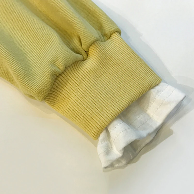 

No Hat Hoodies Women Thin Autumn Sweatshirts Solid BF Ulzzang Fake-two Pieces Simple Student Side Split Chic Streetwear Lovely