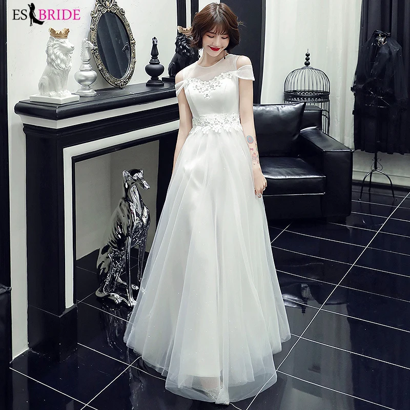 White Elegant Long Formal Dress 2019 Princess A line Cap Sleeve Dreams Evening Party Gowns Special Occasion Dresses ES2384 | Свадьбы и