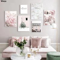 scandinavian peony flower poster flower feather canvas painting warm love quotes decoration picture living room home decoration