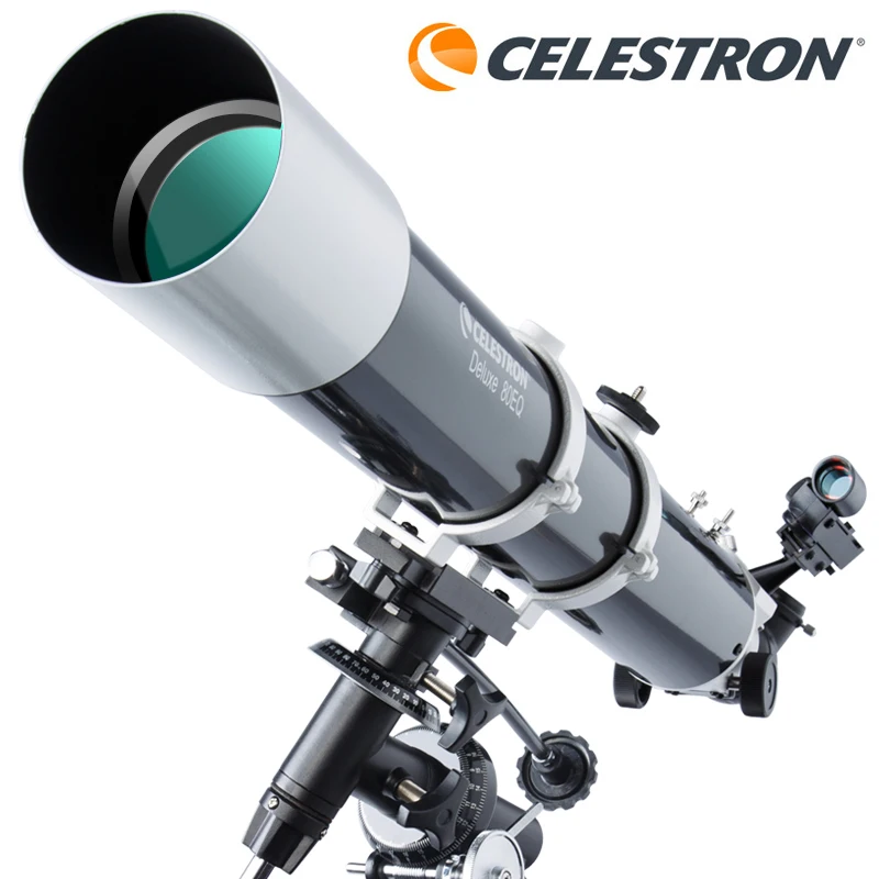 

Celestron астрономический Делюкс 80DX 80EQ рефракторный телескоп EQ2 экваториальный Профессиональный наблюдение за звездами легкая настройка 81048
