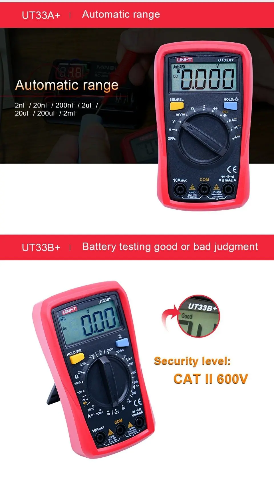 UNI-T UT33C+ размер ладони Цифровые мультиметры DC AC Вольтметр постоянного тока Амперметр Сопротивление температура тестер Диод тест/непрерывность зуммер