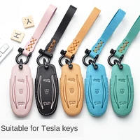 for tesla model 3 s x car key case cover fob multicolour leather smart key chain keychain ring holder repair bag accessories