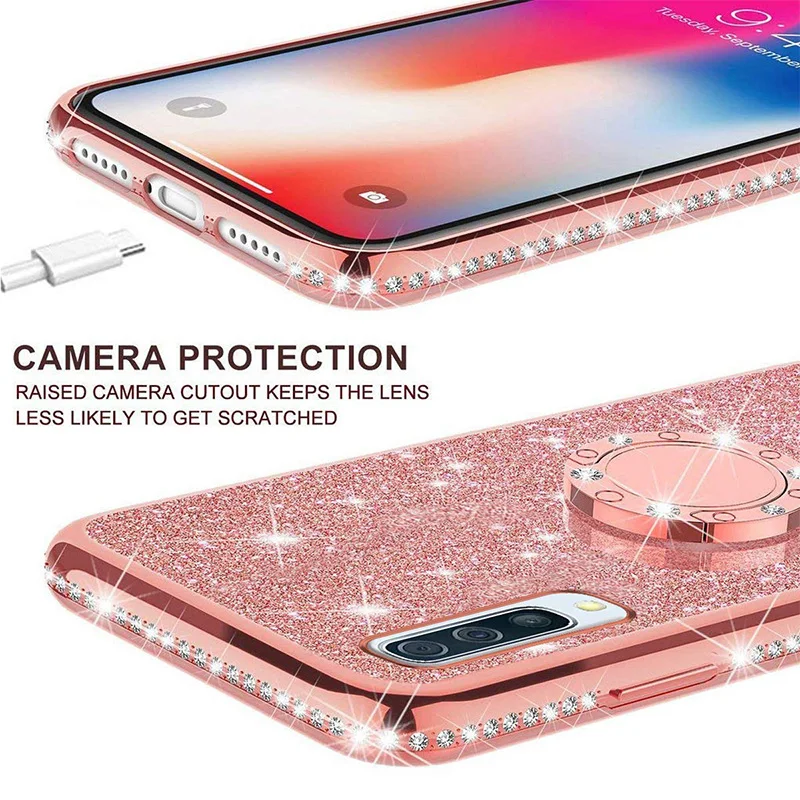 new glitter diamond phone case for xiaomi mi 11 10t lite 5g 10 9 poco x3 pro redmi 9a 9c note 9 9s 8 8t 7 with finger ring cover free global shipping