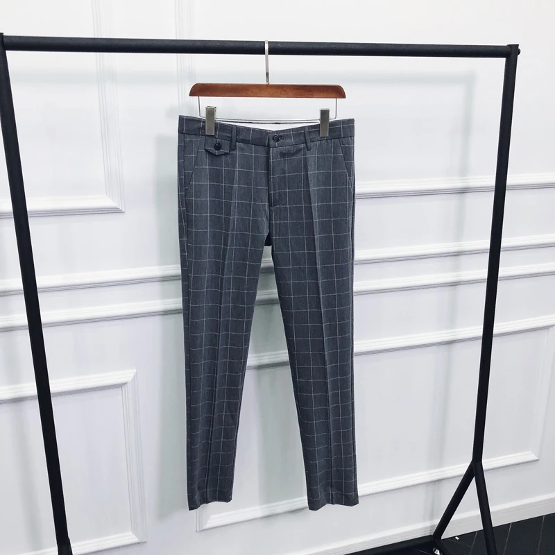 Мужские летние клетчатые брюки деловые облегающие для офиса|Повседневные брюки|