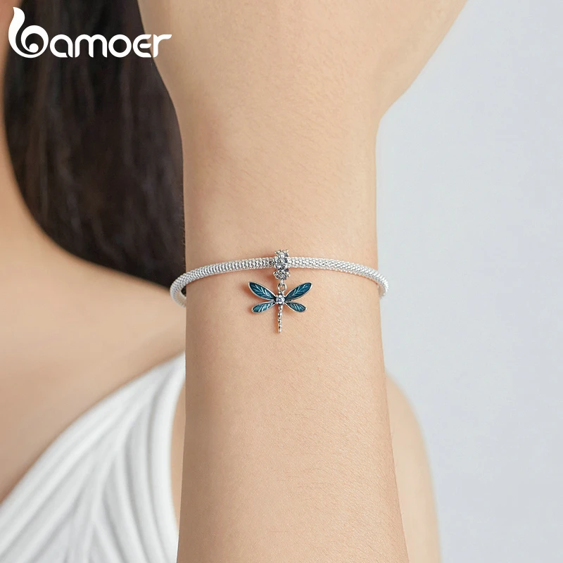 Bamoer подлинное серебро 925 пробы великолепная подвеска в виде стрекозы шарм