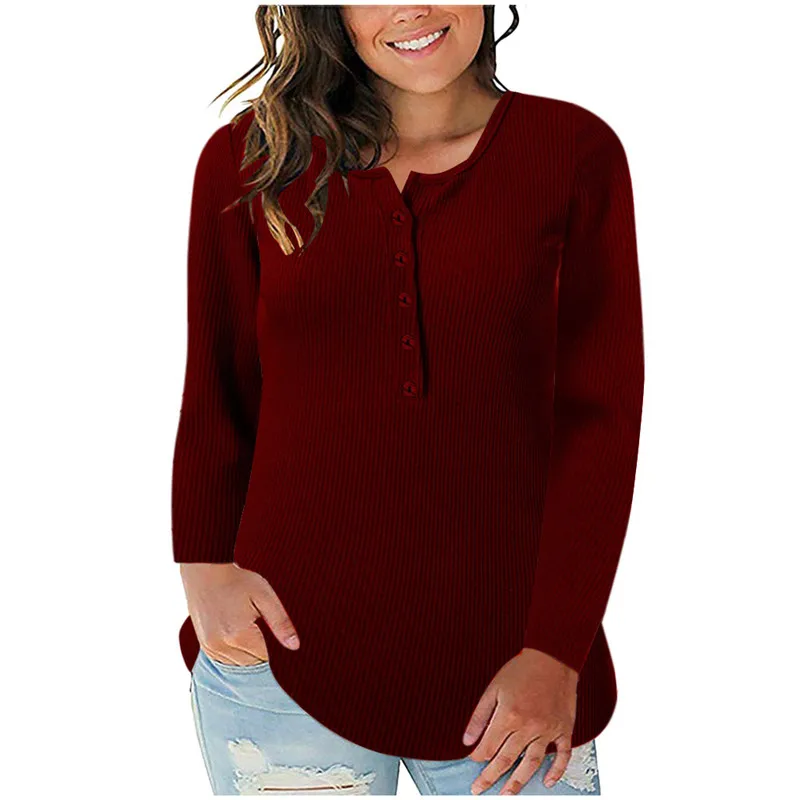 Womens V Neck Winter Sweater Long Sleeve Solid Button Down Basic Tops Tees Plus Size Pullovers Sweter Damski | Женская одежда