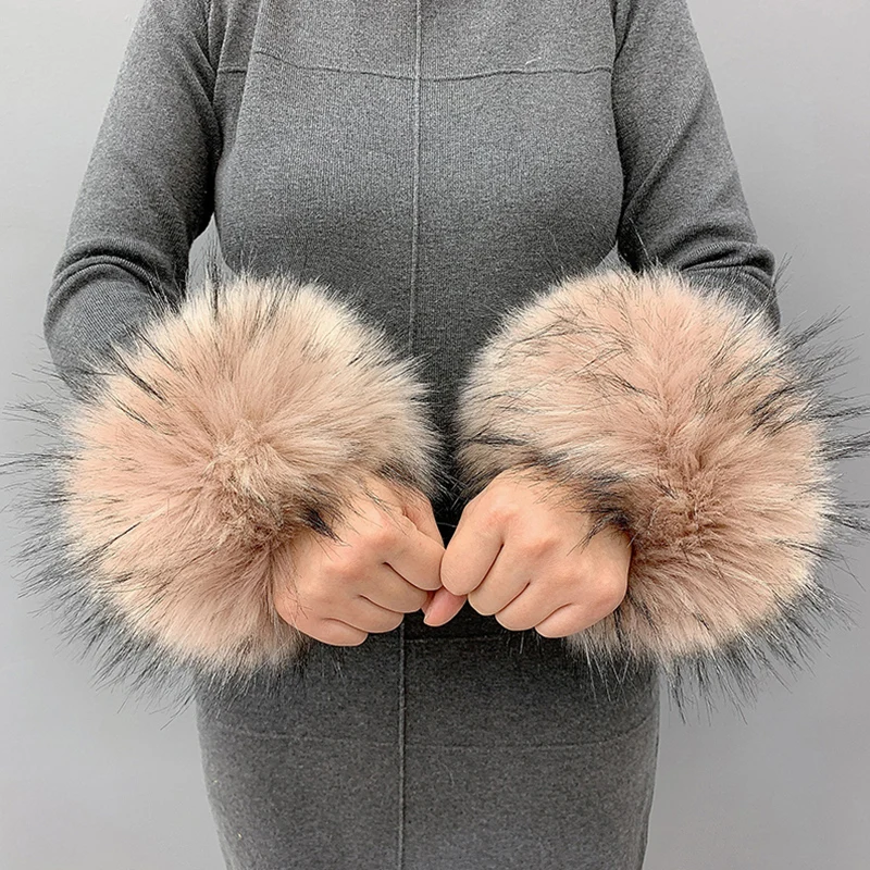 Зимние нарукавники из искусственного кроличьего меха модные женские теплые