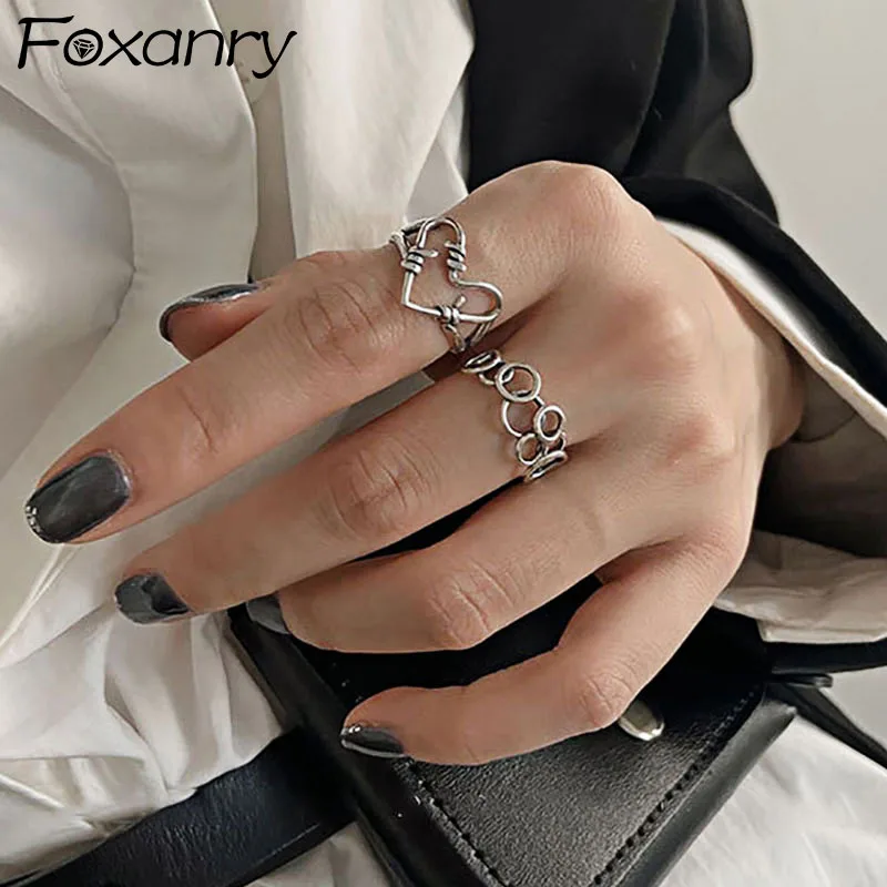 

Evimi 925 Standard Silver LOVE Heart Rings Creative Simple Hollow Round Geometric Vintage Punk Party Jewelry Gifts for Women