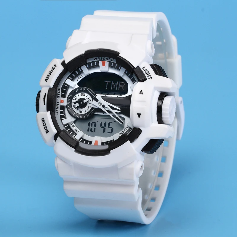 

Style Leisure Sports 400 Quartz Waterproof Unisex Watch LED Dgital World Time Sutomatic Hand-Raising Light Watches