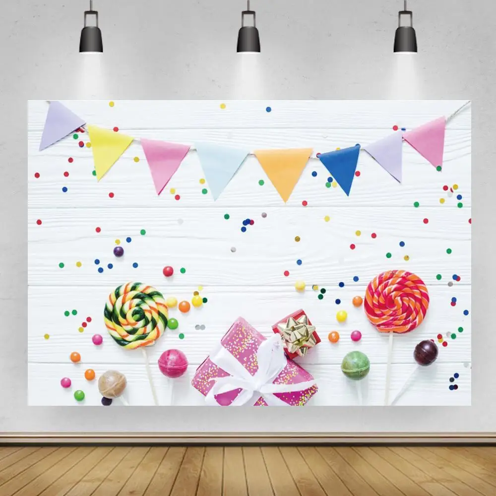 

Фон для фотосъемки новорожденных с изображением белых деревянных досок конфет точек флагов баннера фотографий конфет тортов