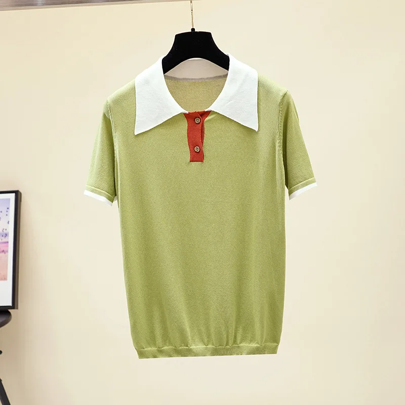 Женский трикотажный пуловер Xisteps Свободный Повседневный с коротким рукавом и