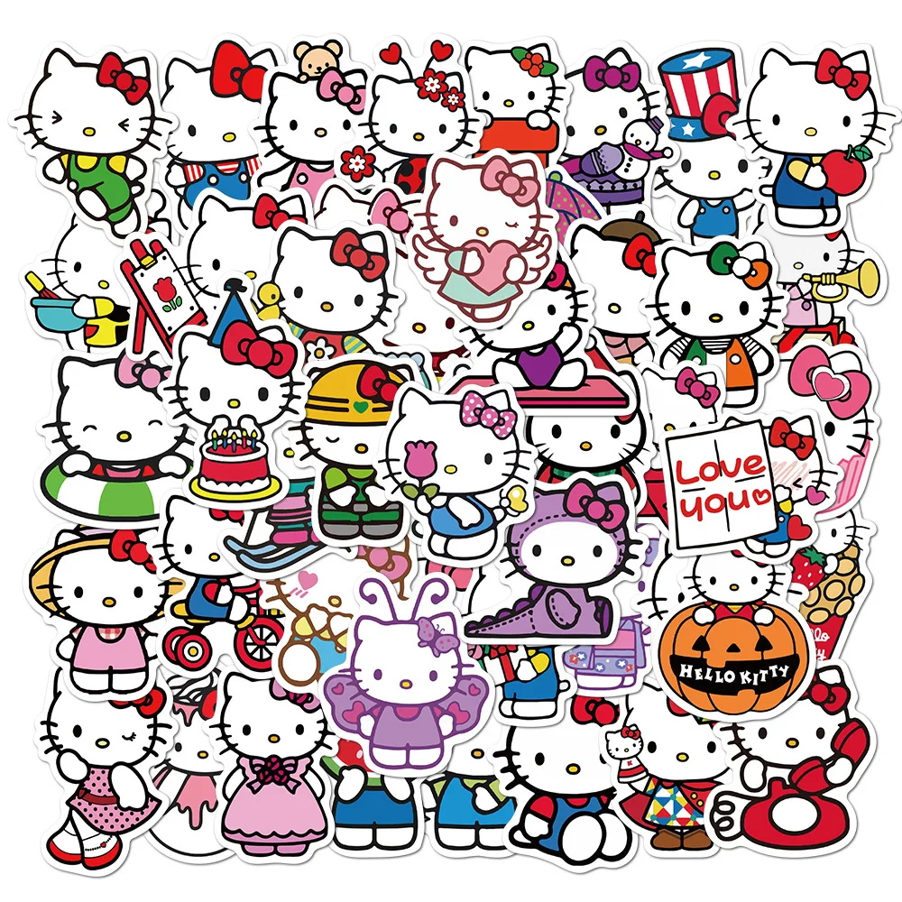 Sanrio-pegatinas de gatito Hello, decoraci&oacute;n artesanal, equipaje, port&aacute;til, monopat&iacute;n, bicicleta, grafiti impermeable, pegatina kawaii-0