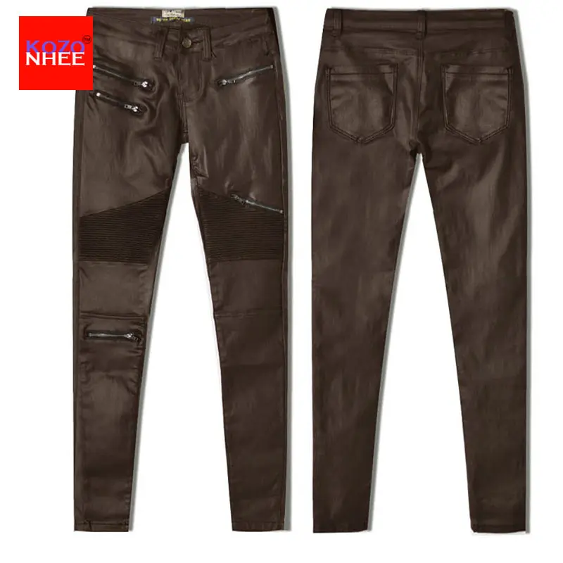 Женские штаны из искусственной кожи Стрейчевые коричневые женские эластичные