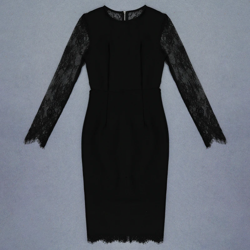 

2019 Newest Women Autumn Dresses Long Sleeve Fashion Lace Black Dress Elegant Backless Bandage Celebrity Party Dresses Vestidos