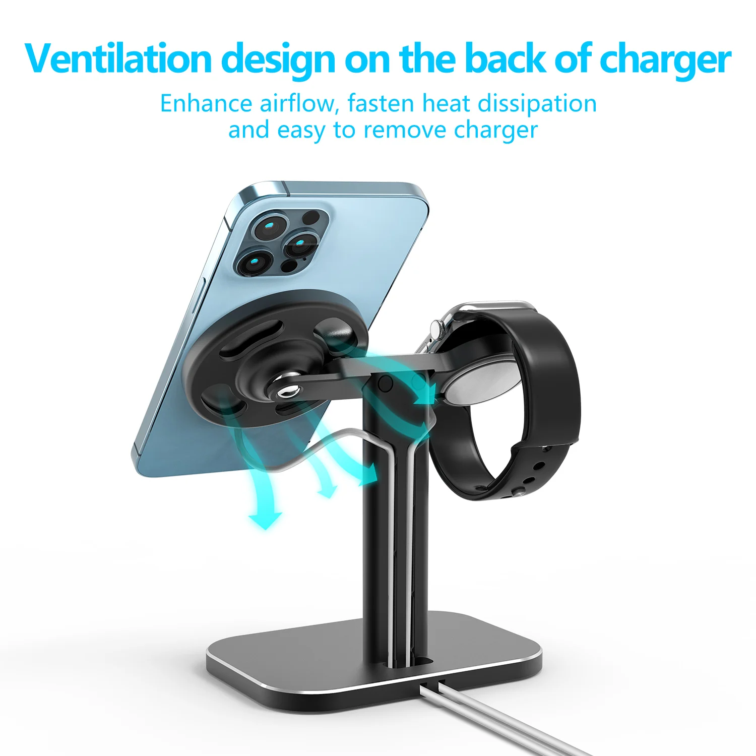 

Dual Device Adjustable Stand for MagSafe Charger/Apple Watch, Aluminum Phone Stand Holder for iPhone 12/Pro/Pro Max/Mini/iWatch