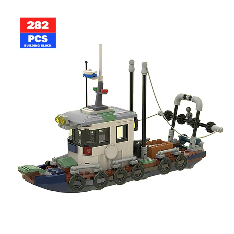 

MOC Ctiy Creative Idea Small Fishing Vessel Building Block Model Set Toys for Children Brain Game Fishing Pier Seaside Shop Gift