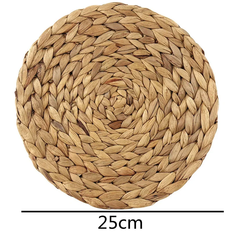 

Natural Handmade Straw Woven Placemat Wooden Round Braided Mat Heat Resistant Hot Insulation Anti-Skidding Pad Water Hyacinth Pl