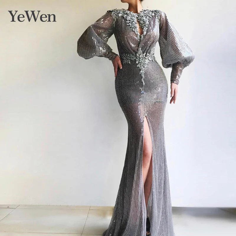 Модное вечернее платье с высоким берцем серое сексуальное элегантные вечерние