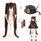 Парик Game Genshin Impact Hutao Hu Tao для косплея, головной убор, Хэллоуин, ролевые игры, костюм, реквизит, волосы + парик, шапочка