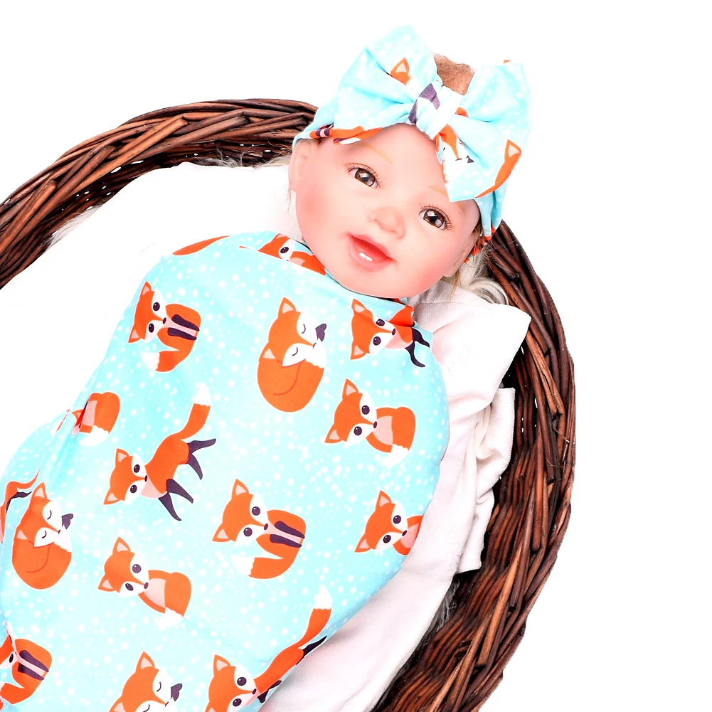 

Newborn Baby Cotton Soft Towel Bath Floral Printed Wrapped Blanket Bow Tie Wrapped Sleeping Blanke