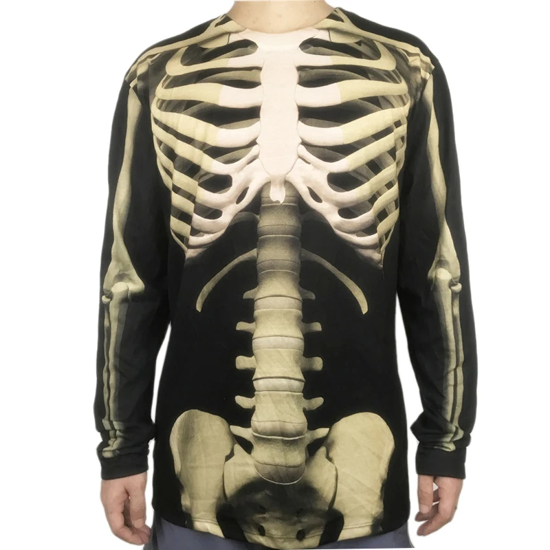 

3D Realistic Skeleton Day of the Dead Halloween Costume for Men Scary Men's Skeleton Halloween Carnival Costume Party Shirt