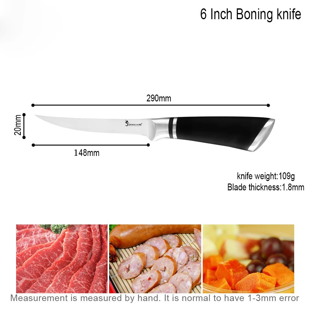 6 inch Boning Knife SOWOLL 6 дюймов 7 дюймов 8 дюймов изогнутый обвалочный кухонный нож из нержавеющей стали костяной лосось суши мелкая сырая рыба филе нож инструмент - Цвет: 6 inch Boning Knife