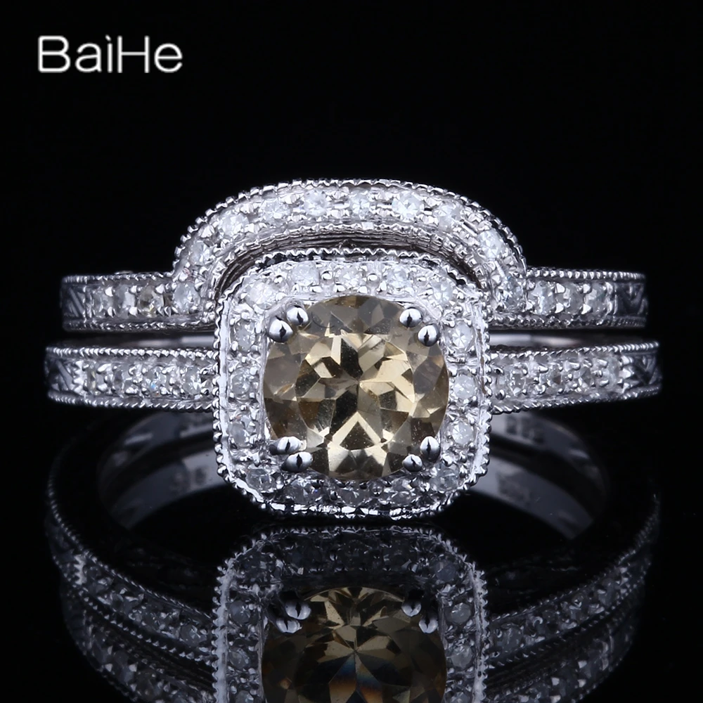 

BAIHE Sterling Silver 925 Natural Citrine Ring Wedding Women Man Trendy Fine Jewelry A Set Of Rings مجموعة من الخواتم Gredzens