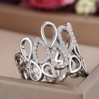 huitan delicate hollow out water drop shape women wedding rings dazzling crystal cubic zircon anniversary gift fashion jewelry