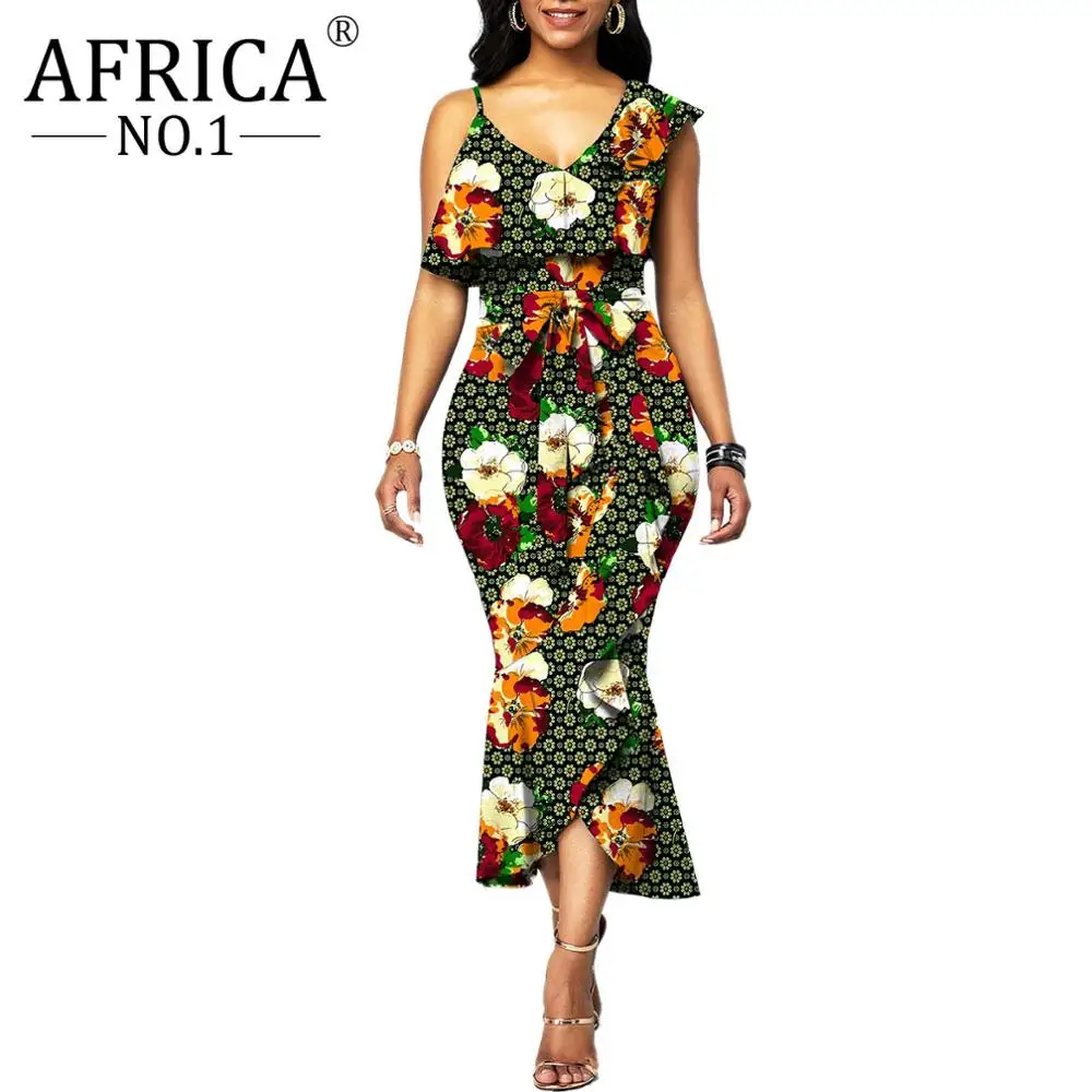 Women`s dress african Style Winter Spring dashiki sleeveless deep v neck bodycon Party dress with belt Female clothing S1925102