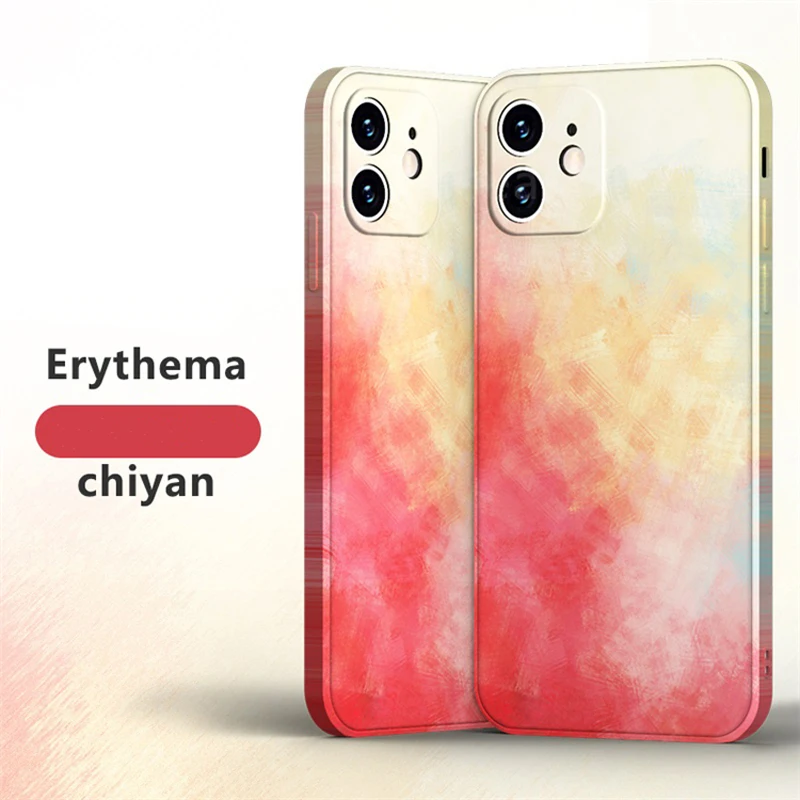 

Watercolor Painted Silicone Luxury Mobile Phone Bags & Cases For iPhone 12 11 Pro Max X Xr Xs Max 8 plus Square Phone Case