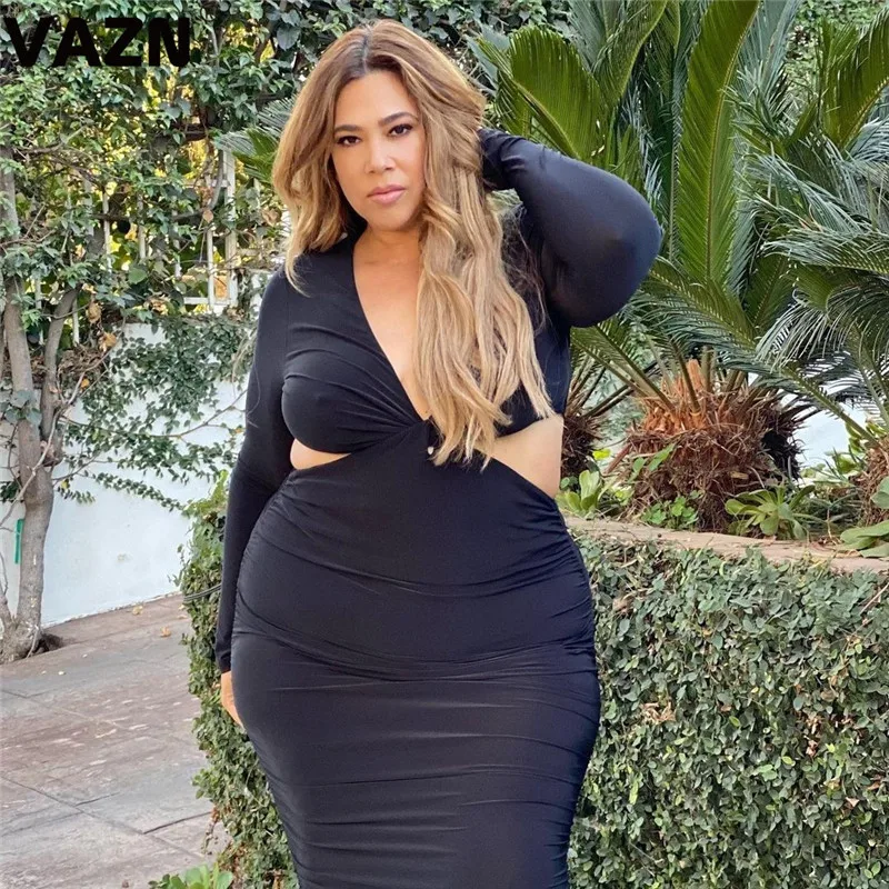 VAZN 2020 Одежда высшего качества размера плюс Сексуальная молодая черные открытые