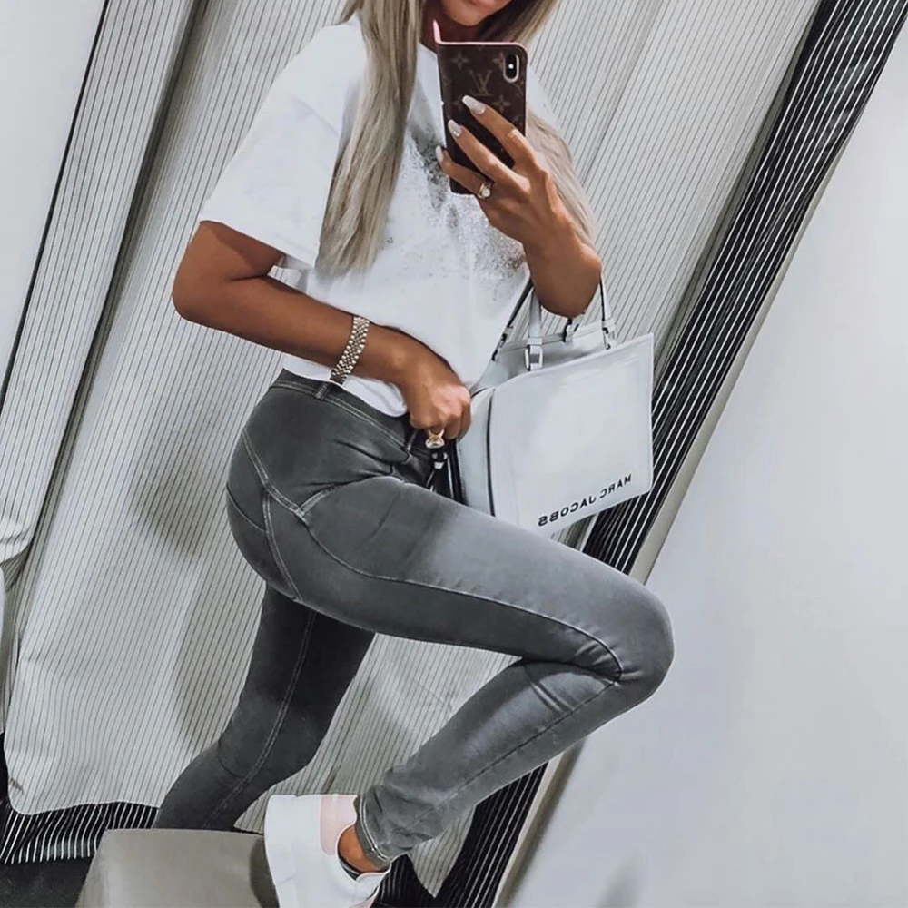 Женские эластичные джинсы со средней талией Лидер продаж обтягивающие джинсовые