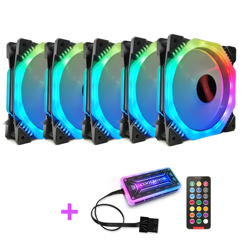 

HOT-COOLMOON FANGZHOU2 компьютер чехол PC Вентилятор охлаждения RGB настроить 120 мм тихий + ИК-пульт дистанционного управления новый компьютерный кулер ...