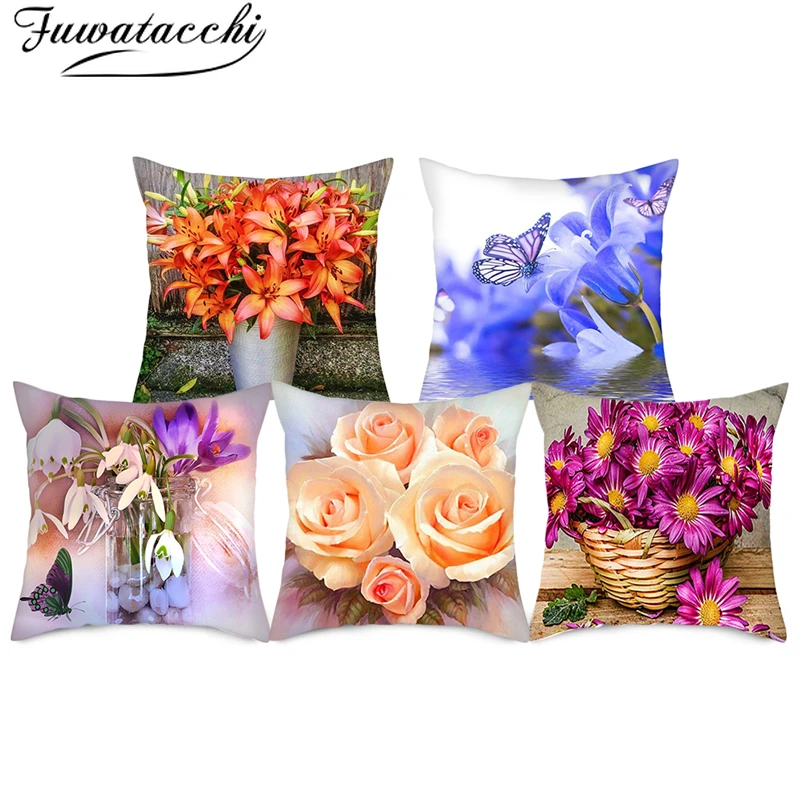 Чехол для подушки Fuwatacchi с изображением шампанского и розы двухсторонняя