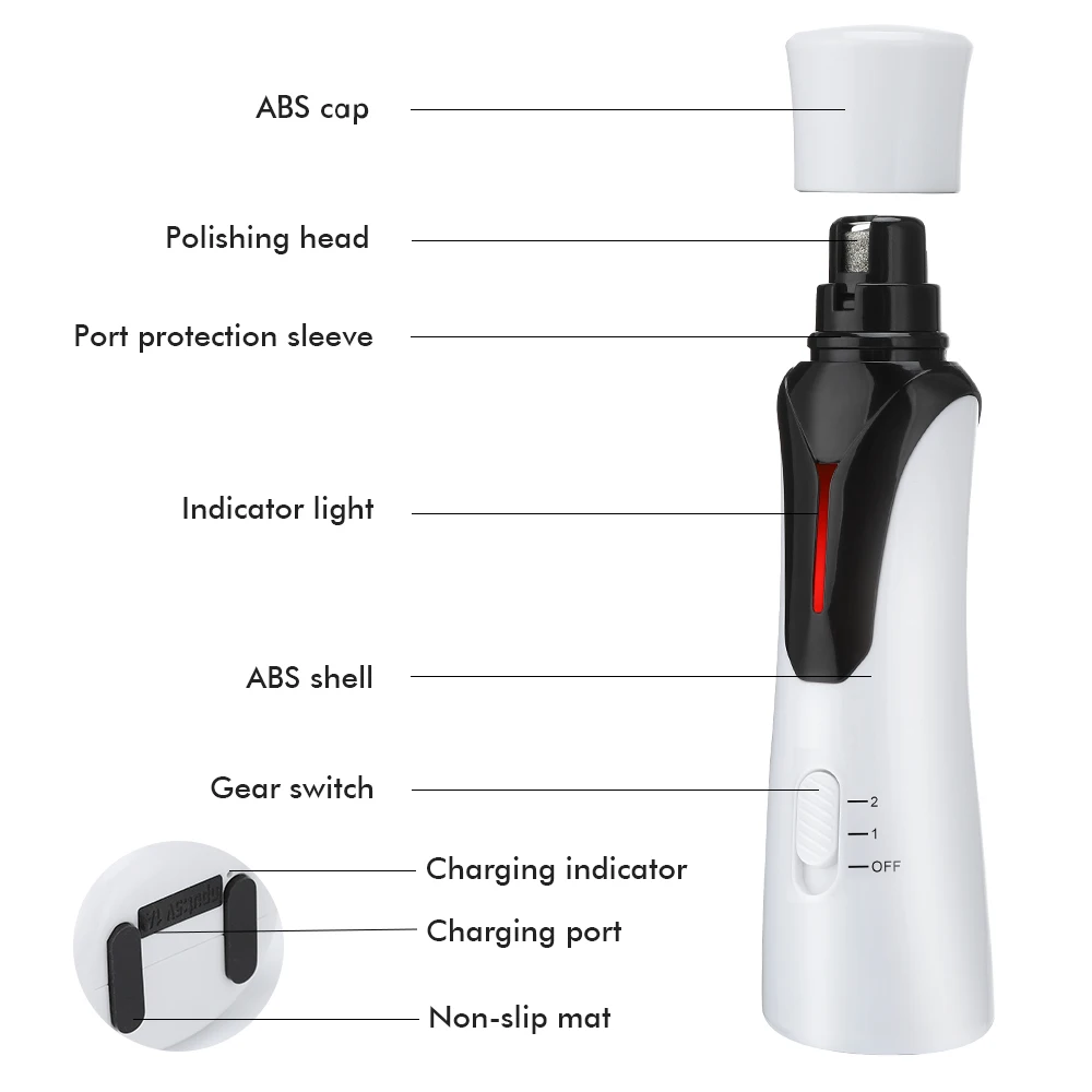 

Dog Nail GrinderHair Clipper with Indicator 2/3 Speed USB Electric Pet Paws TrimmerGrinder Painless Hair Grooming Trimming