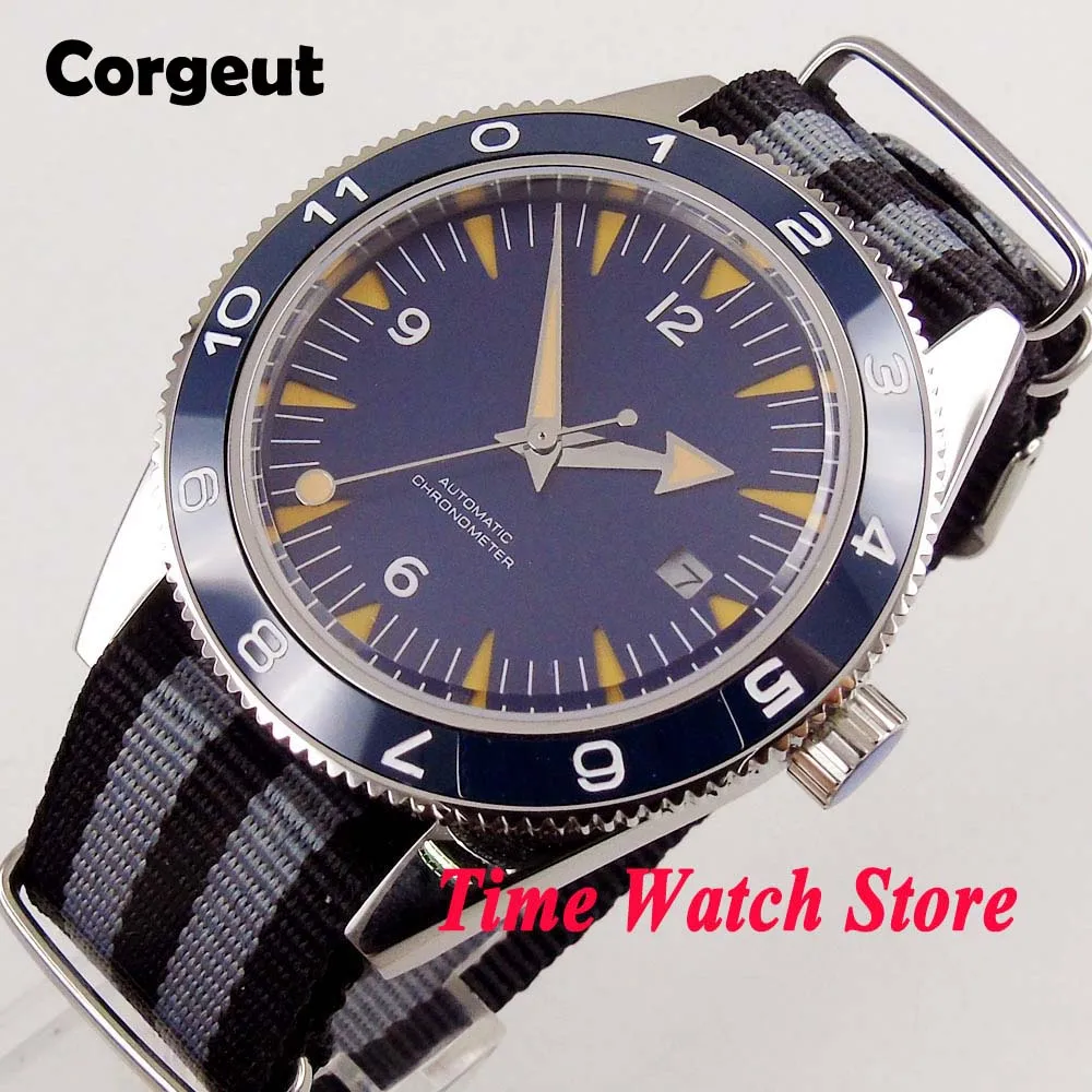 Мужские наручные часы с синим циферблатом и сапфировым стеклом 41 мм | Наручные