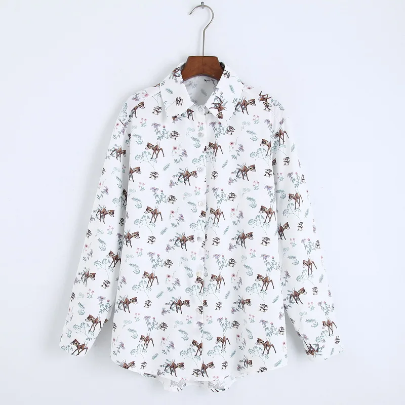 Женская свободная рубашка с принтом животных Повседневная Блузка длинными