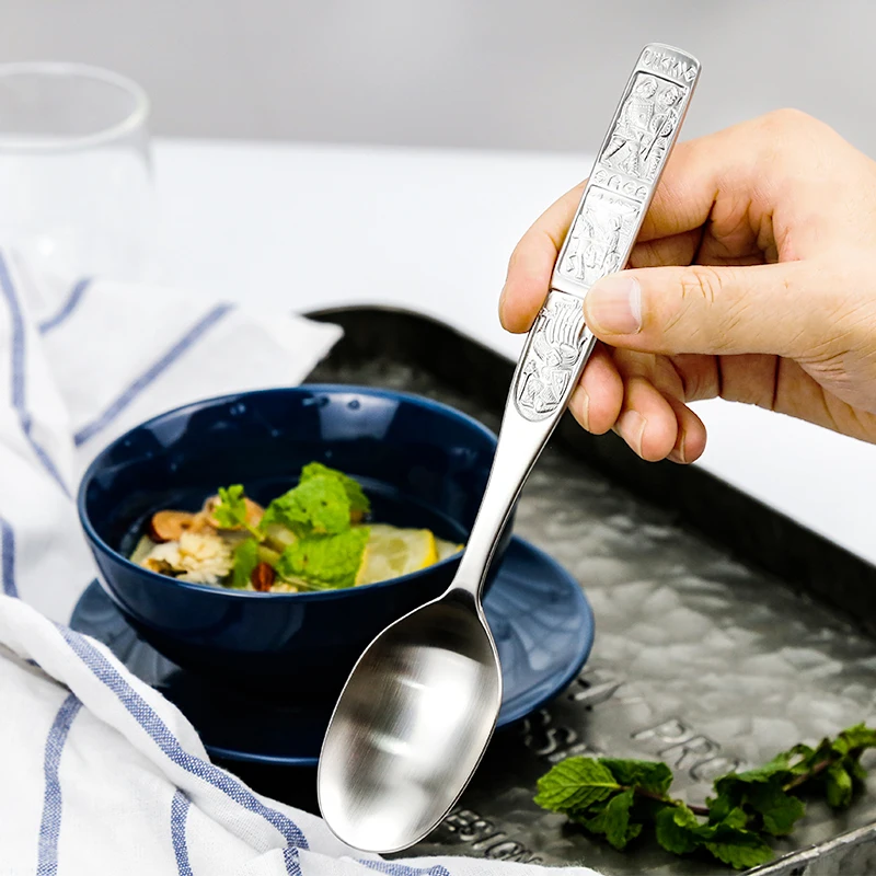 Ложка для еды из нержавеющей стали с тиснением в стиле ретро|Ложки| |