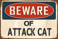 nobrand beware of attack cat theme 8x12 inch decor metal sign home decoration nostalgic retro decor garage kitchen metal tin sig