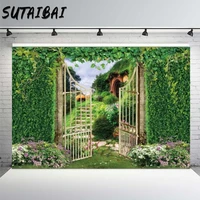 wedding decorations background green grass leaves wall gate wonderland flowers baby shower birthday party portrait backdrop