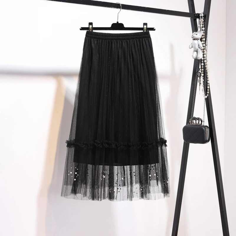 Женская винтажная юбка с высокой талией длинная Плиссированная фатиновая