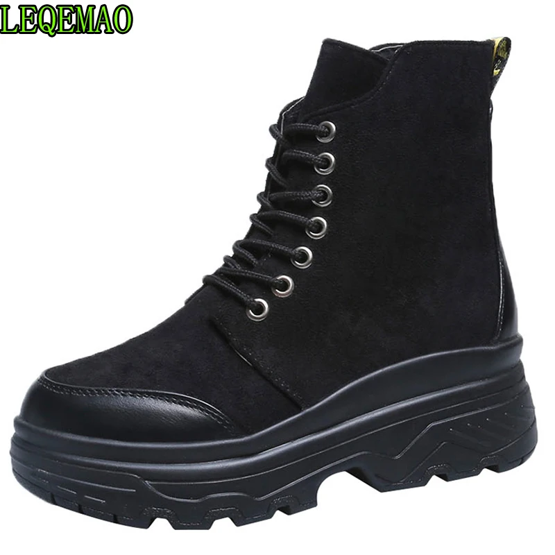 Женские ботинки из флока черные Martens Для женщин ботильоны обувь в байкерском