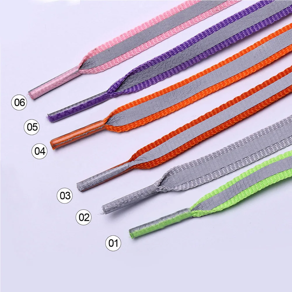 1 Pair 80-120cm Flat Reflective Runner Shoe Laces Safety Luminous Glowing Shoelaces Unisex for Sport Basketball Polyester Shoes