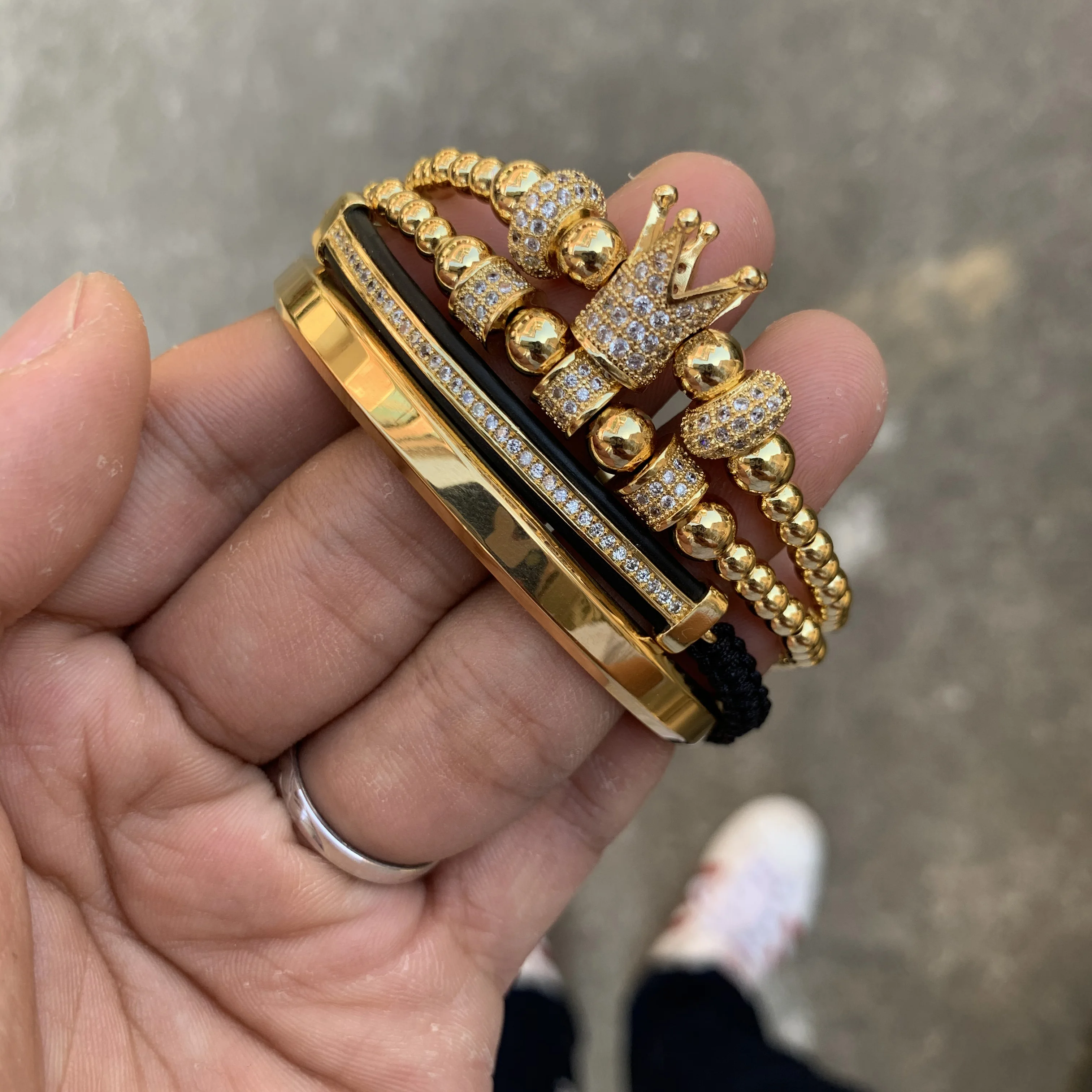 Роскошный мужской браслет с бусинами из нержавеющей стали белым кубическим