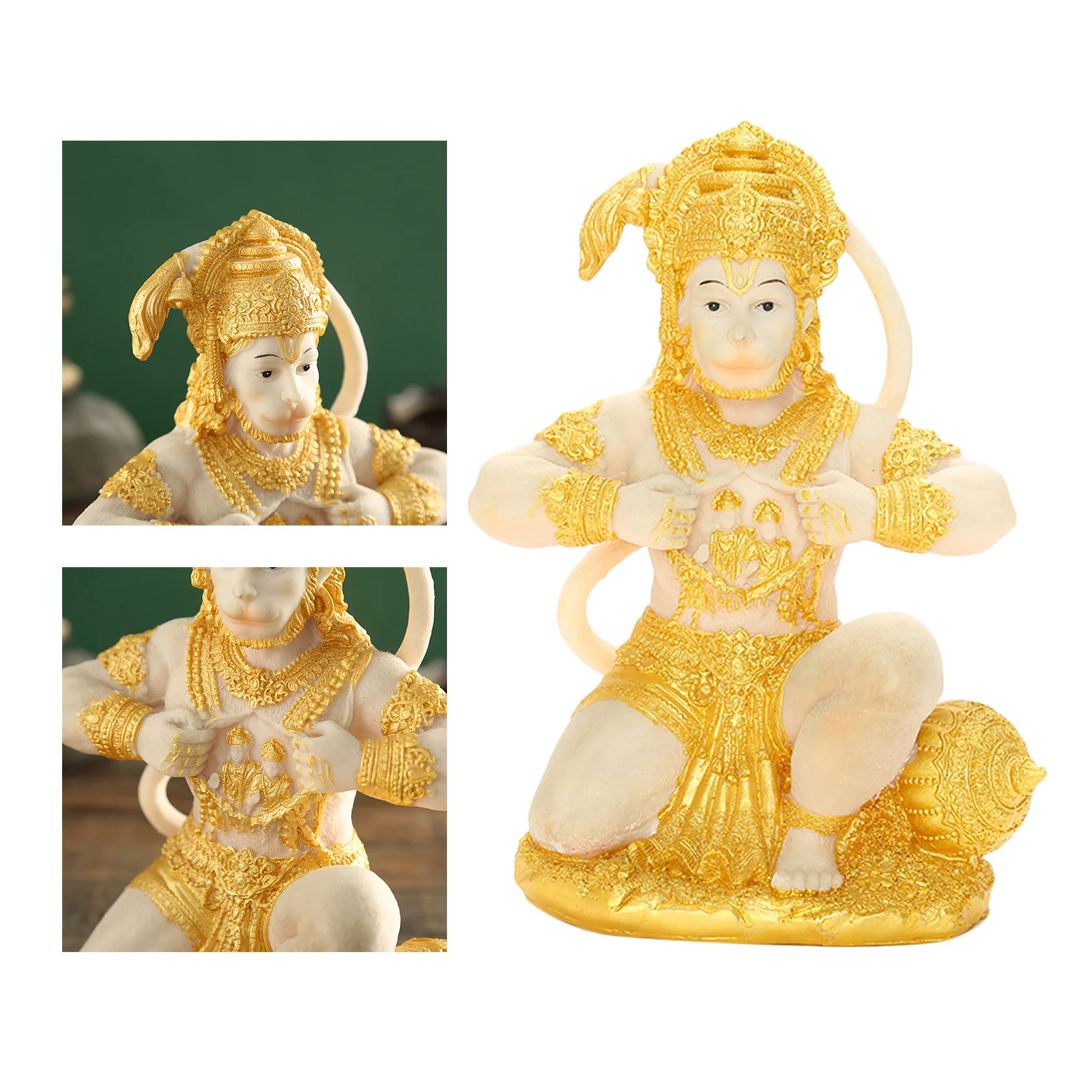 

Gold Plated Bajrangbali Hanuman Sculpture Resin Craft Hindu God Figurine