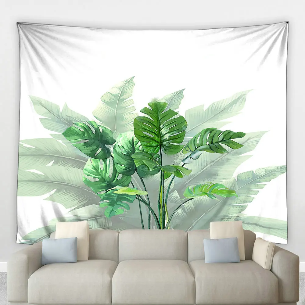 

Гобелен с тропическими зелеными растениями, пальмовыми листьями, Европейский современный простой абстрактный хиппи, Настенная ткань для г...
