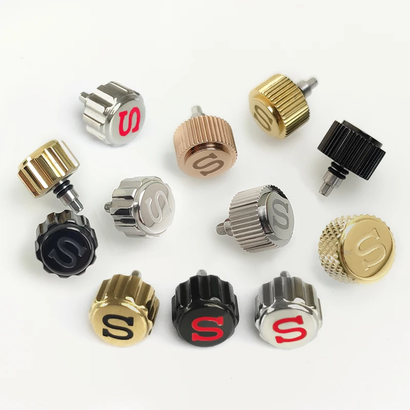 Корона часов из нержавеющей стали серебристая золотистая черная для Seiko SKX007